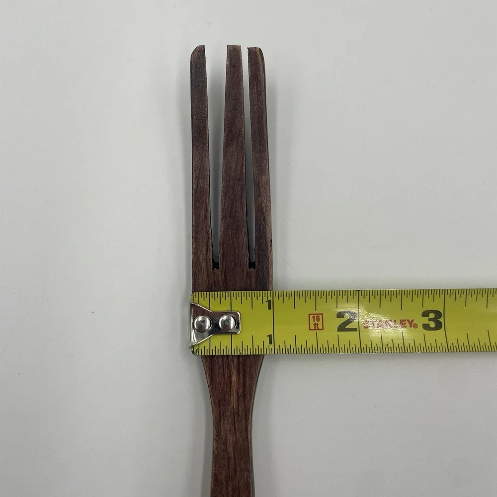 Vintage 10” Wooden Folk Art‎ Hand Carved Fork and Spoon Set Salad Server Cottage